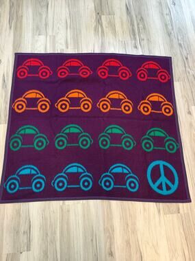 RARE Biederlack Reversible Blanket Throw VW Volkswagen Peace Buggy Car 59x78 USA